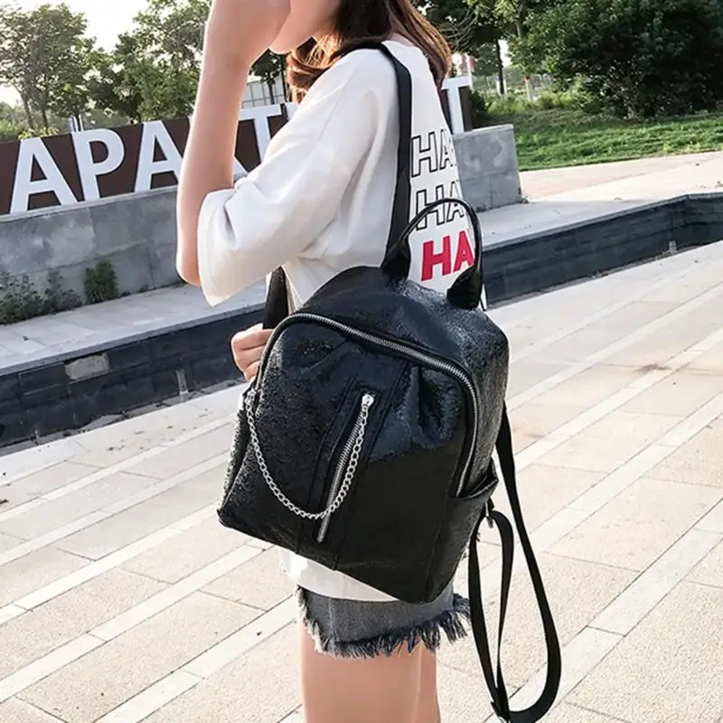 

Punk Street Women Mini Backpacks PU Leather Girls Chain Shoulder Schoolbag
