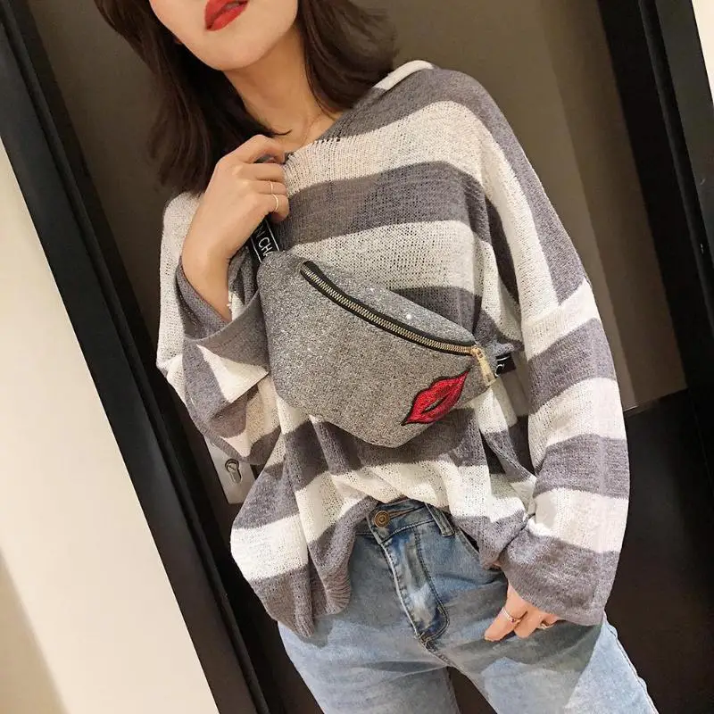 

Female Women Shining Red Lips Waist Pack Ladies Fashion Travel Messenger Chest Bag Girls Sports Zipper Cute Lip Women Fanny Pack
