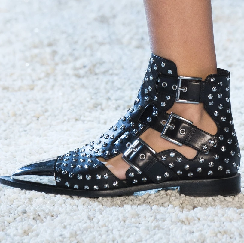 

Dipsloot The Latest Women Pointed Metal Toe Cut-outs Sandals Boots Ladies Square Low Heels Ankle Boots Girls Buckle Strap Shoes