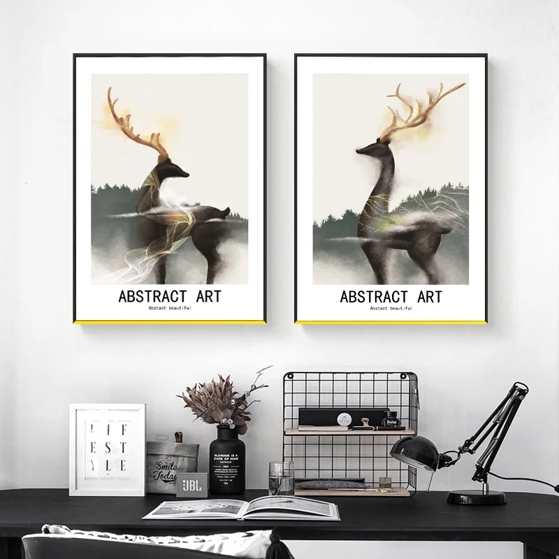 Современные абстрактные Moose холст картина стены искусства животных плакаты с