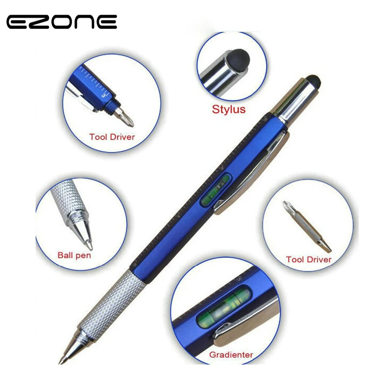 

EZONE 1PC Metal Multi-function Ballpoint Pen Black Ink Tool Driver Stylus Gradienter Scale Ruler Screwdriver Multi-purpose Pen