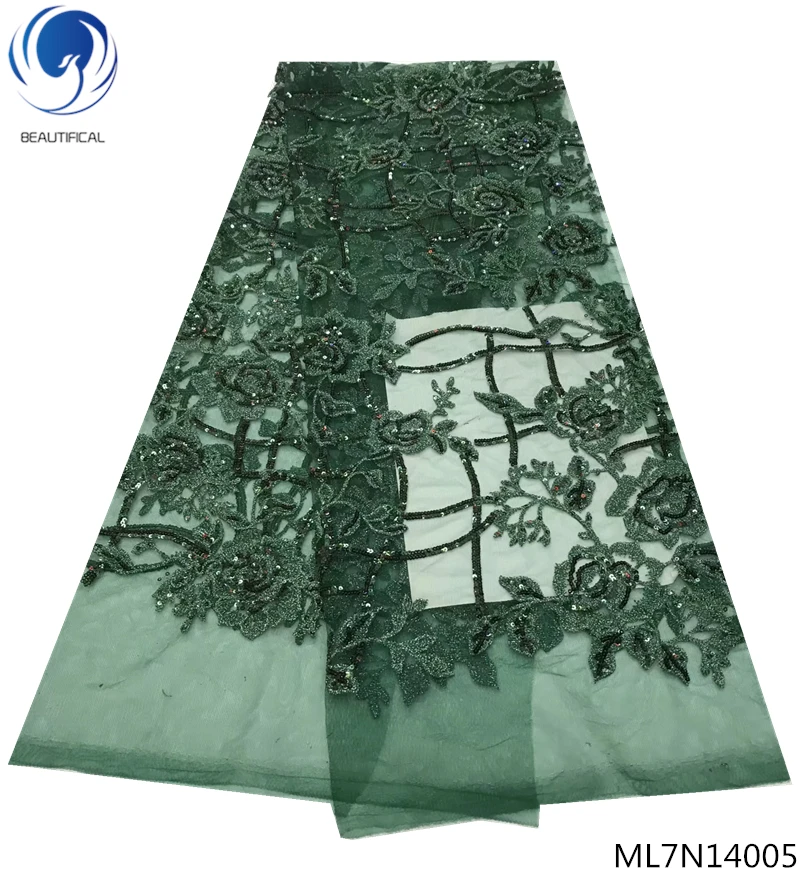 

BEAUTIFICAL green french lace fabric sequins lace fabric embroidery fabric laces 5yards/lot green lace 2019 for dresses ML7N140