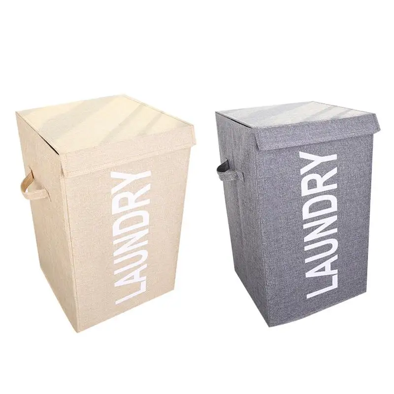 

Large Cloth Laundry Hamper Basket Foldable High Quality Home Storage Box Square With Cover Anti-wrinkle Wearable Gray Beige