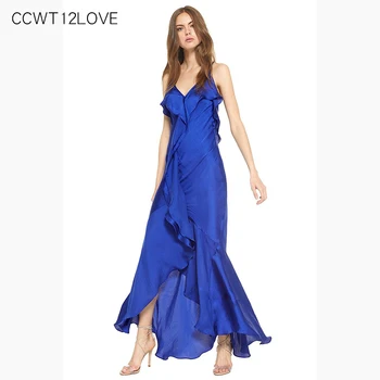 

Sleeveless Sexy Beach Holiday Dress Summer 2019 Chiffon Dress Maxi Women Long Split Cross-strap V Neck Mermaid Dress Ruffles