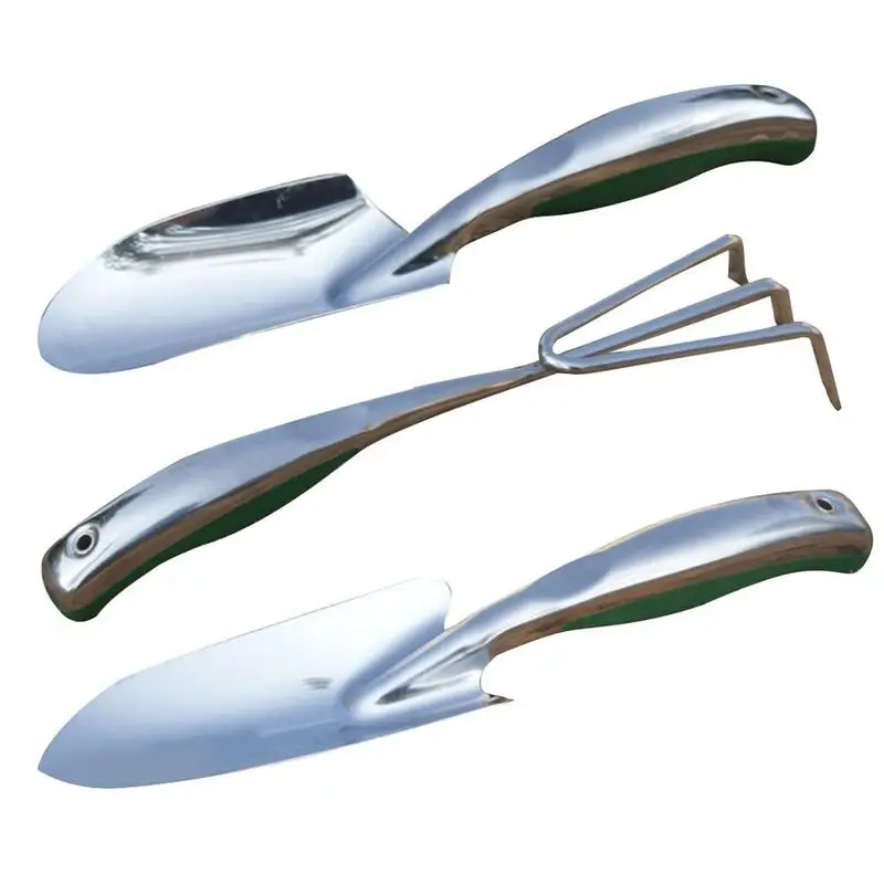 

2019 New Portable 3PCS Stainless Steel Garden Shovel Anti-Slip Rubber Handle Shovel Gardening Tools Set