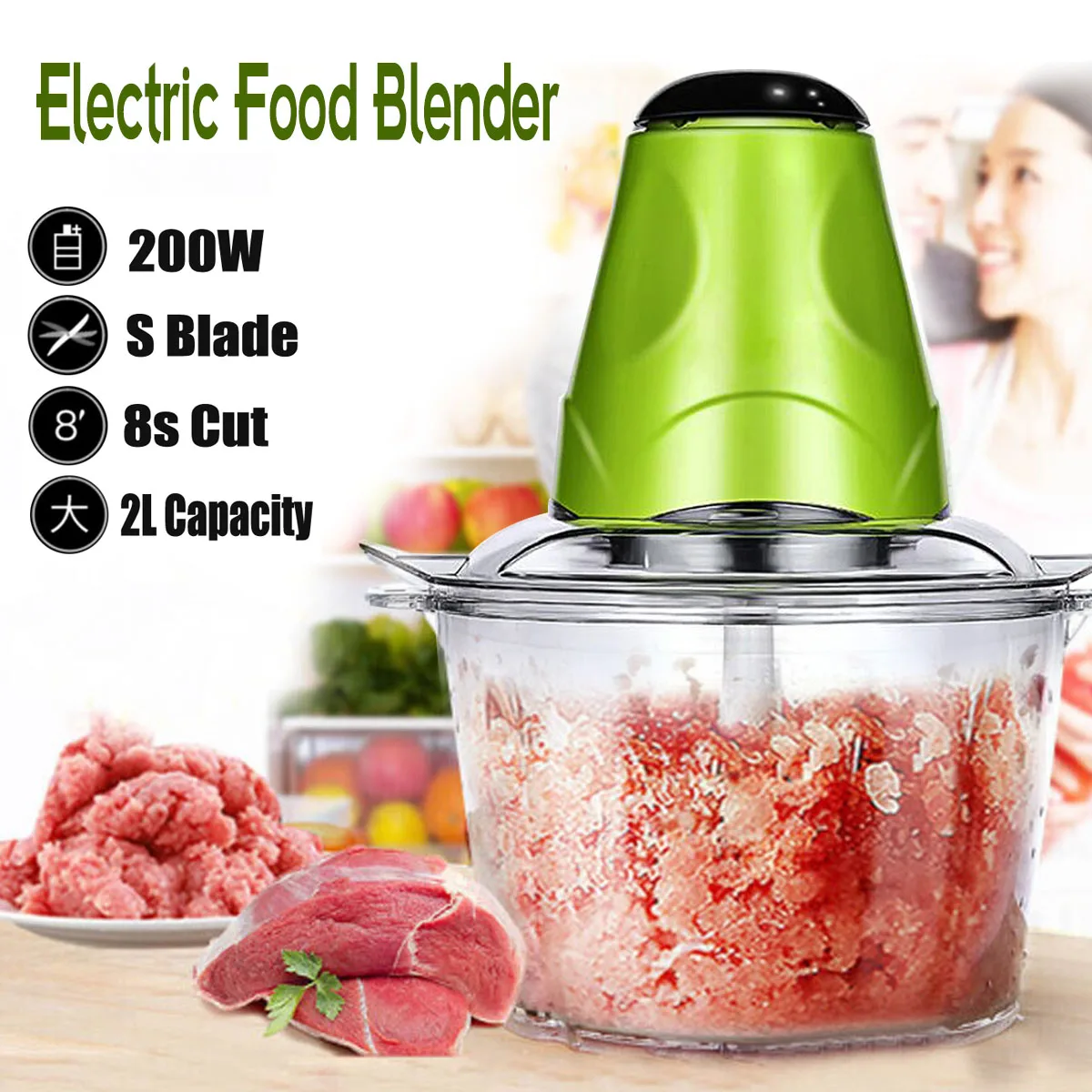 

2L Electric Kitchen Meat Grinder Chopper Cocina Shredder Food Chopper Stainless Steel Electric Household Processor Kitchen Tools