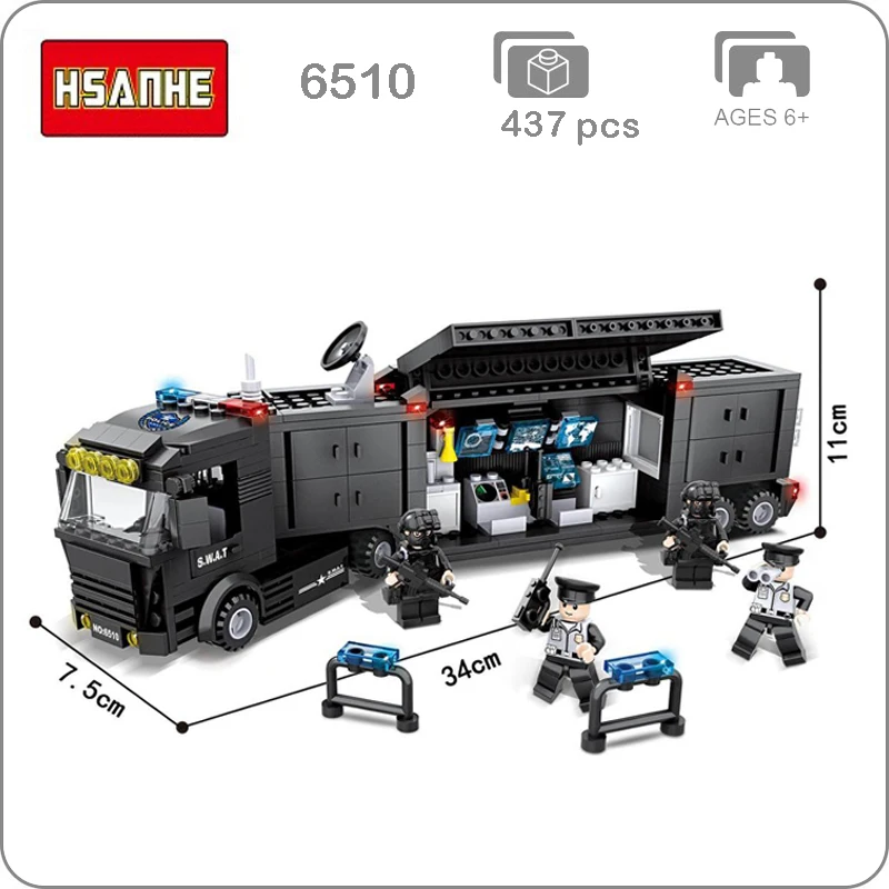 HSANHE 6510 Military Army Ploice SWAT Command Vehicle Car 3D Model Bricks Blocks Mini Assembly Building Toy fit Legoings no Box