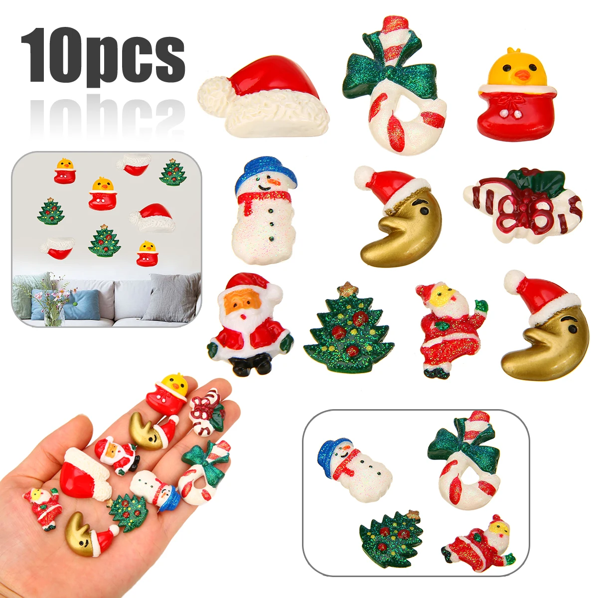 

10pcs Kawaii Resin Christmas Series Flatback Embellishments DIY Handwork Decoration for Scrapbooking Craft Accessories