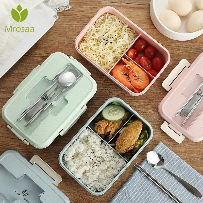 

1000ml Japanese Microwave Lunch Box Portable Kids Plastic Bento Box With Compartments BPA Free Wheat Straw Food Container Box