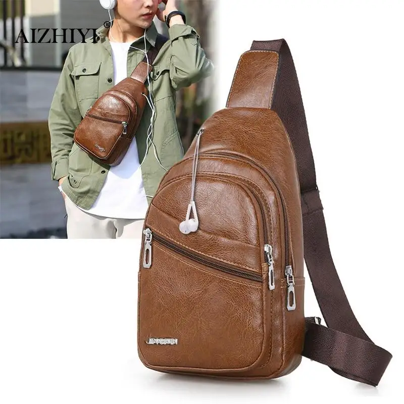 

2019 New Male Simple Solid Color PU Leather Shoulder Waist Belt Packs Sports Men Fashion Zipper Casual Crossbody Chest Bags