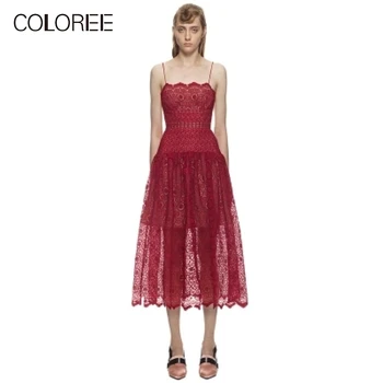 

Self Portrait Designer Dress 2019 Vacation Style Sexy Red Lace strapless Long Dress Elegant Mesh Printed Floral Sea Beach Dress
