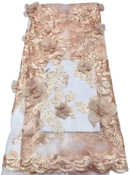 

Grace design 3D flower lace embroidered fabric 2019 high quality African french tulle mesh applique beaded Nigerian lace fabrics