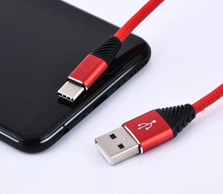100 шт. 1 м 2A оплетка круглый Type-c V8 Micro USB кабель для быстрой зарядки и передачи