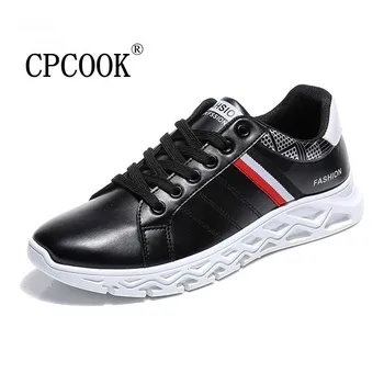 

2019 New Classics Style Men Casual Shoes Outdoor Lace Up Black Fashion Brand Adult Sneakers Men Flats Leather Men Loafers White