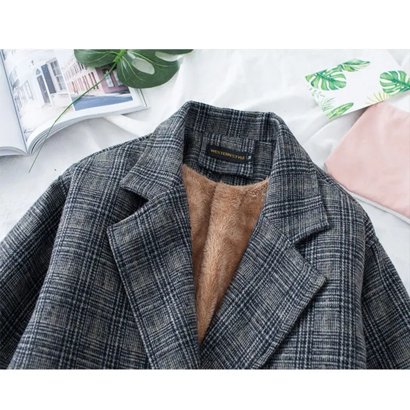Women's Plaid Thick Woolen Jacket Thicken Long Wool Coats Female 2019 Women Winter Spring Warm Coat Outwear Manteau Uk Cloak