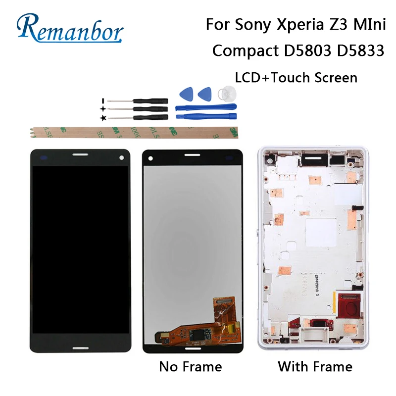 

Remanbor For Sony Xperia Z3 Mini Compact D5803 D5833 LCD Display +Touch Screen 4.6'' For Sony Xperia Z3 Mini Compact +Tools+Tape