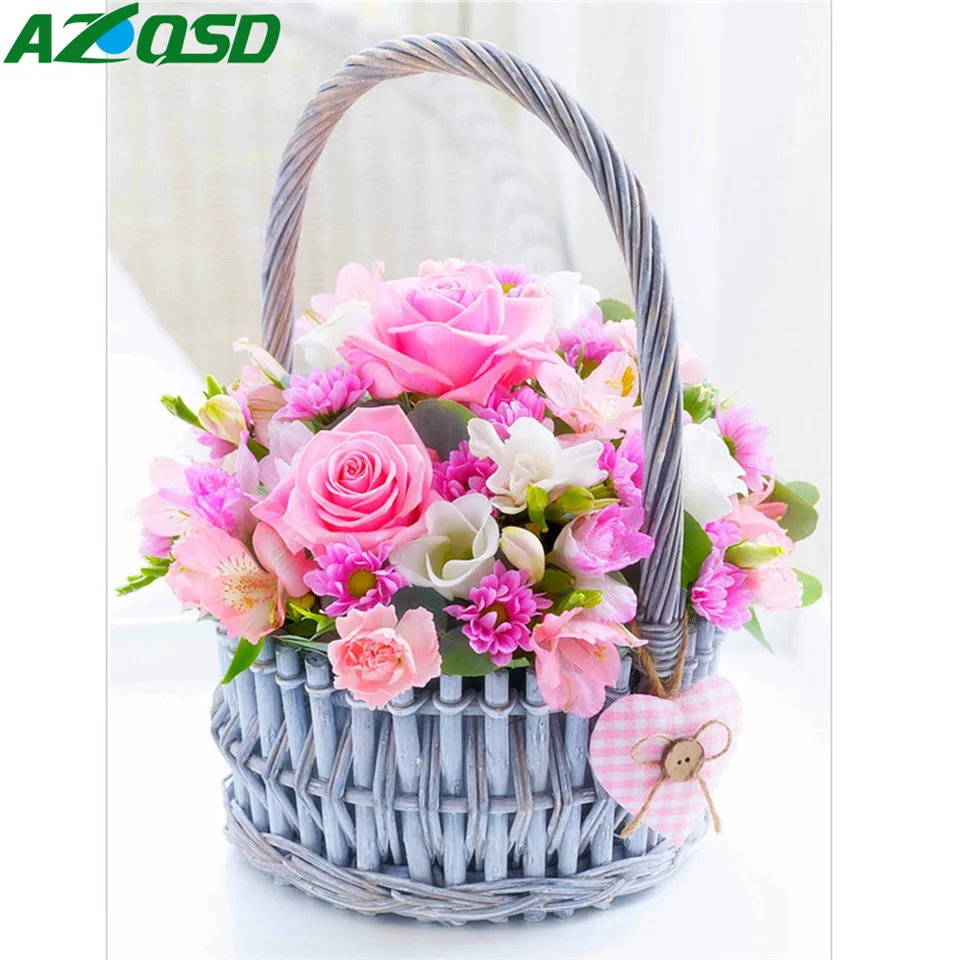

AZQSD Full Round Drill Diamond Embroidery Flower Diamond Painting Floral Picture Of Rhinestones Handmade Home Decor Needlework