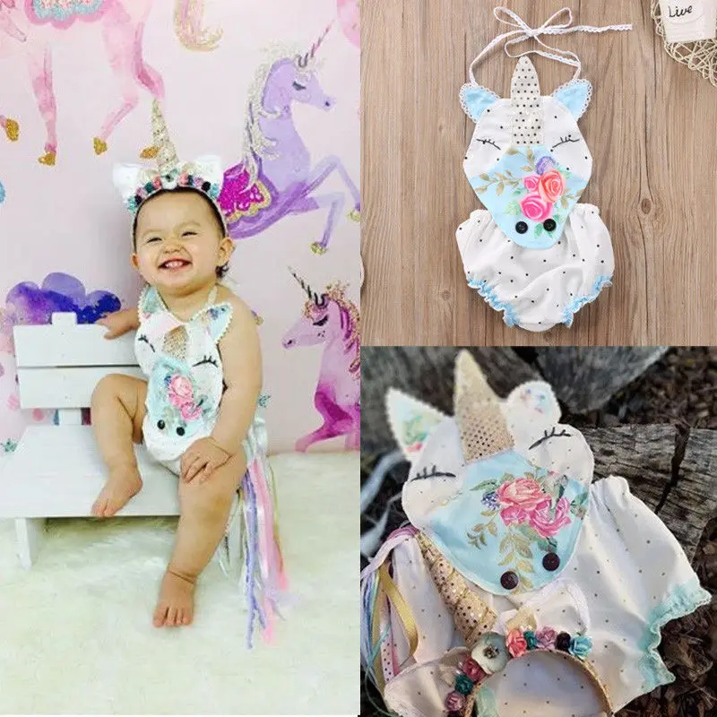 

Pudcoco Girl Jumpsuits 0-18M Newborn Baby Girls Unicorn Floral Strap Romper Jumpsuit Clothes Summer US