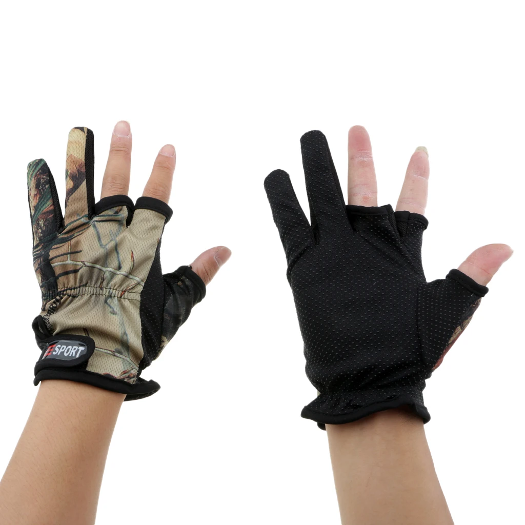 

Elastic Fabric Camouflage Non Slip 3 Low-cut Fingers Gloves Fishing Gloves For Fishing Cycling Camping Hiking 21.5 x 10cm