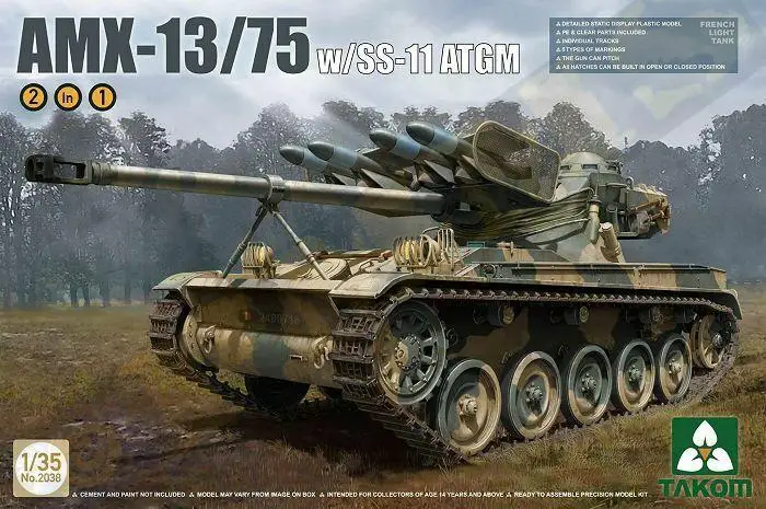 Takom 1/35 2038 французский светильник бак AMX 13/75 Вт/SS 11 ATGM|Наборы для сборки моделей| |