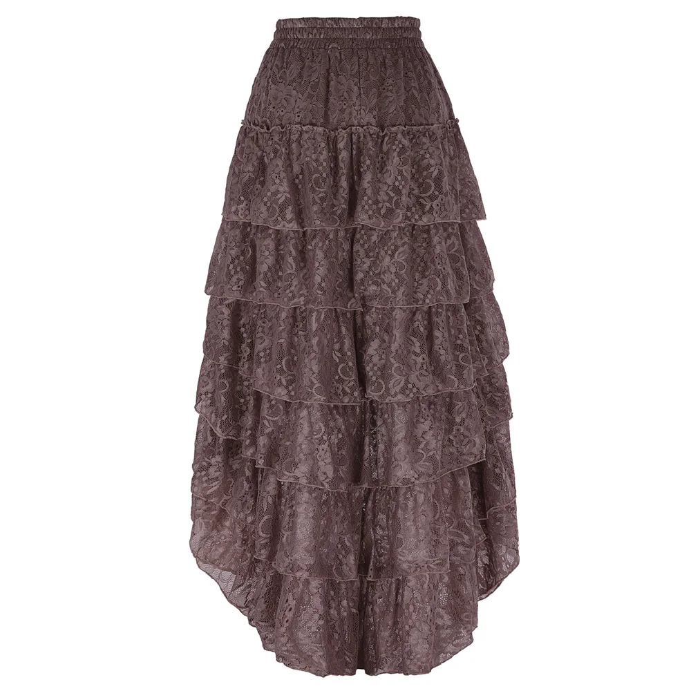 

Womens Victorian Bustle Gothic Skirt Lace High Low Waist Ball Cocktail Steampunk