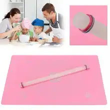 2 шт. антипригарный силиконовый выпечка мат с измерением+ скалка для помадки 65*45 см