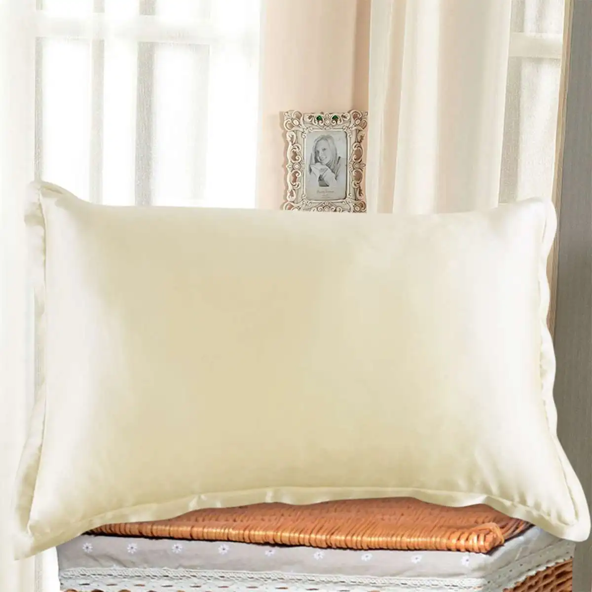 1pc Ivory Silky Soft Charmeuse Silk Pillow Case Beauty Pillowcase Bed