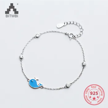 

Fashion S925 Sterling Silver Cute Sweet Blue Dolphin Whale Pendants Geometric Triangle Adjustable Bracelets for Female