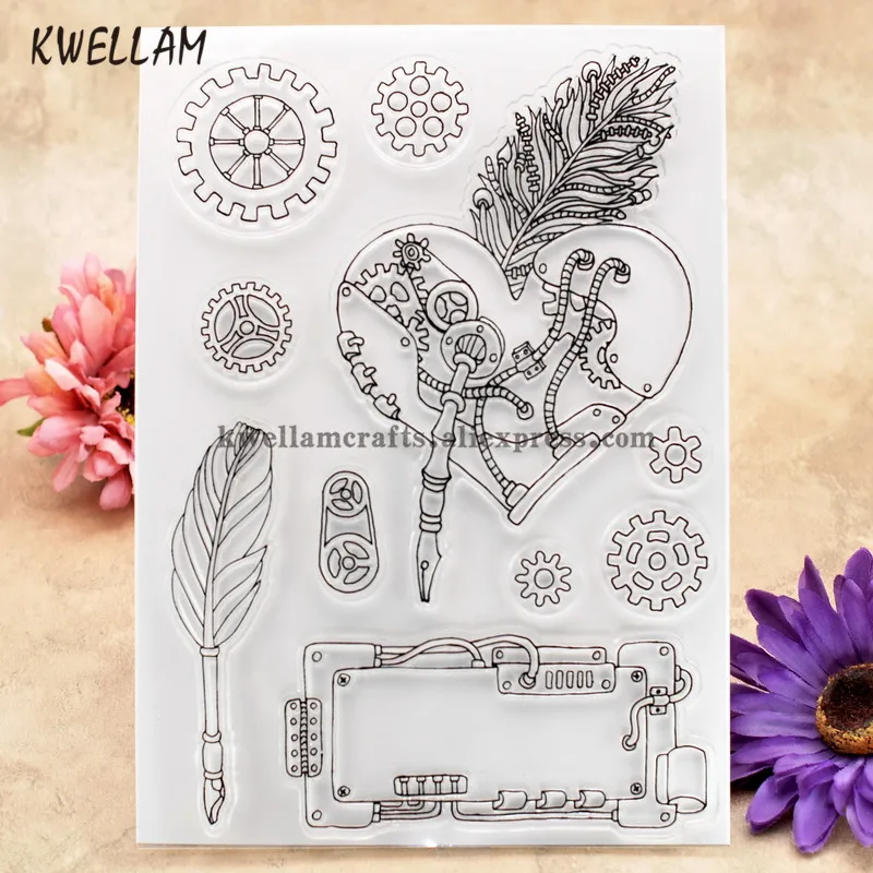 

Heart Feather Gear Scrapbook DIY photo cards rubber stamp clear stamp transparent stamp 15x21cm KW8011210
