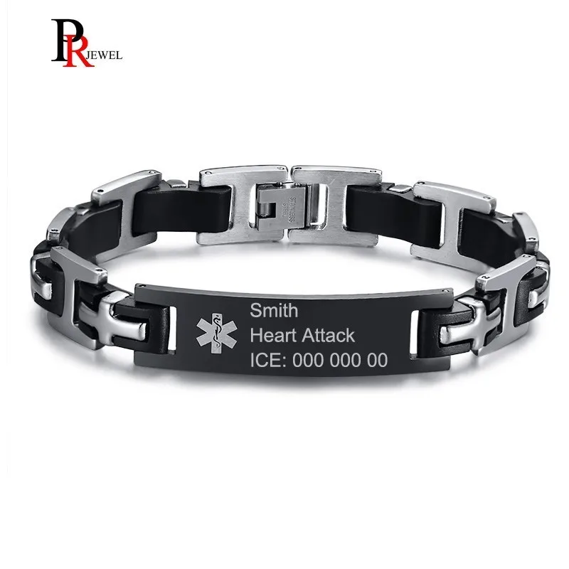 

Emergency Reminder Medical Bracelets for Men Free Custom Engraving Stainless Steel Alert ID pulsera masculina 8.78"