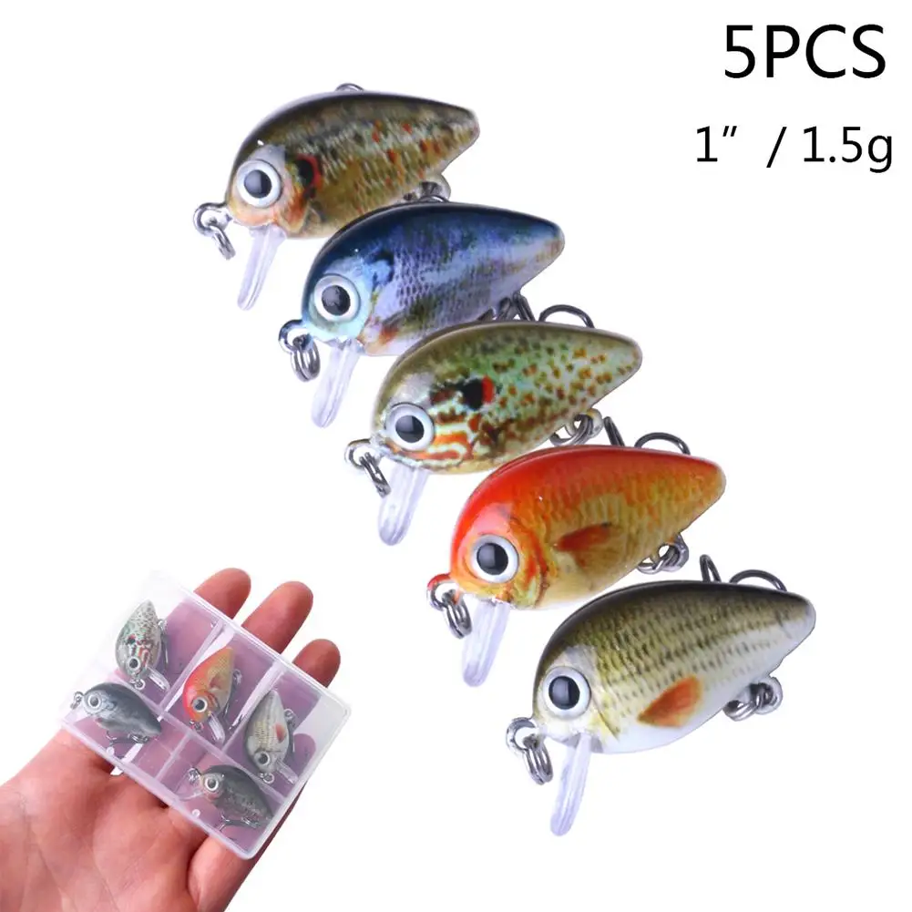 Artificial Bait 5pcs 1" Bionic Fishing Lure Crank Bait Lifelike Hard 1.5g Outdoor Entertainment Item Catching Fish Supplies