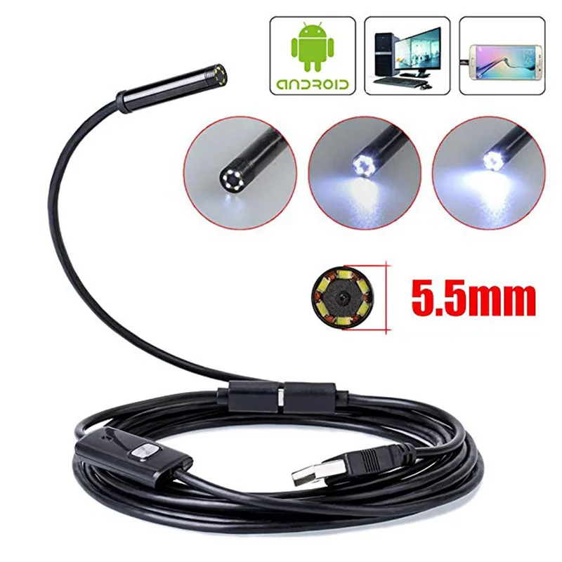 720P Endoscope Camera 8mm Lens Android USB Endoscope Flexible Snake Cable Led Light Inspection Camera For Phone PC Borescope 5 5mm lens type c endoscope inspection camera 3m 5m 10m snake flexible cable borescope camera for android phone windows pc