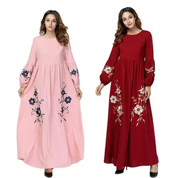 

Women Muslim Dress Abaya Flower Printed A-line Dubai Draped Loose Swing Gown Middle East New Kaftan Midde East Maxi Gown Autumn