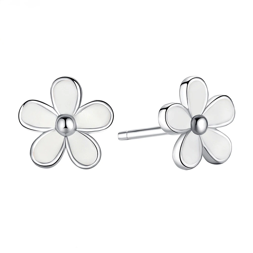 

Fashion Hot Sale Silver Color Stud Earrings White Daisy Enamel Brand Earring For Women Party Gift