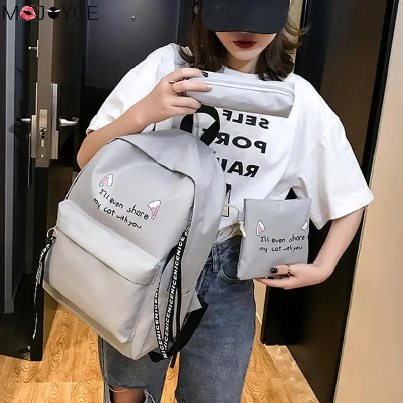 

3pcs/set Cute Cat Backpack Letter Print Schools Bags for Teenager Girls Candy Color Backpacks with Pen Bags School Bags Backpack