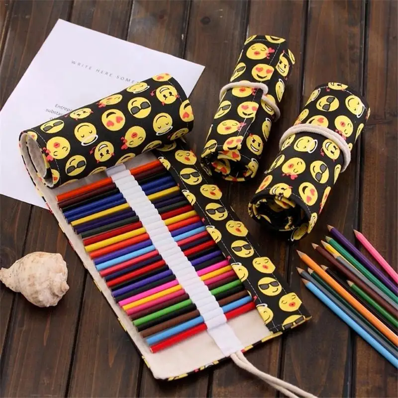 

Cute Emoticons Patterns Pencil Case Rolling Curtain Model Pen Bag Large Capacity Pencil Bags for Students