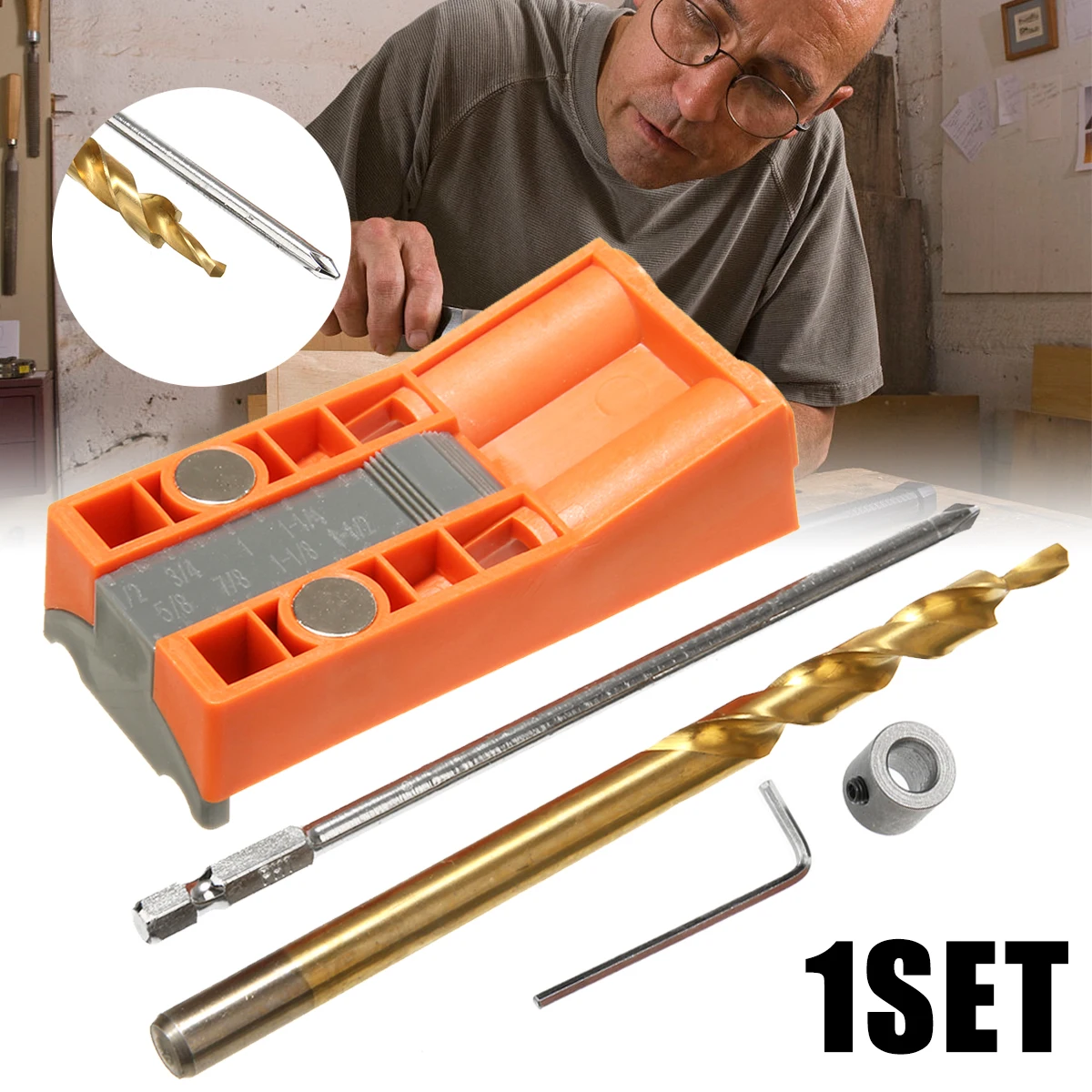 1 set New Jig R3 Pocket Hole Jig Kit Pocket Hole Wood Joinery Step Drill Bit woodworking