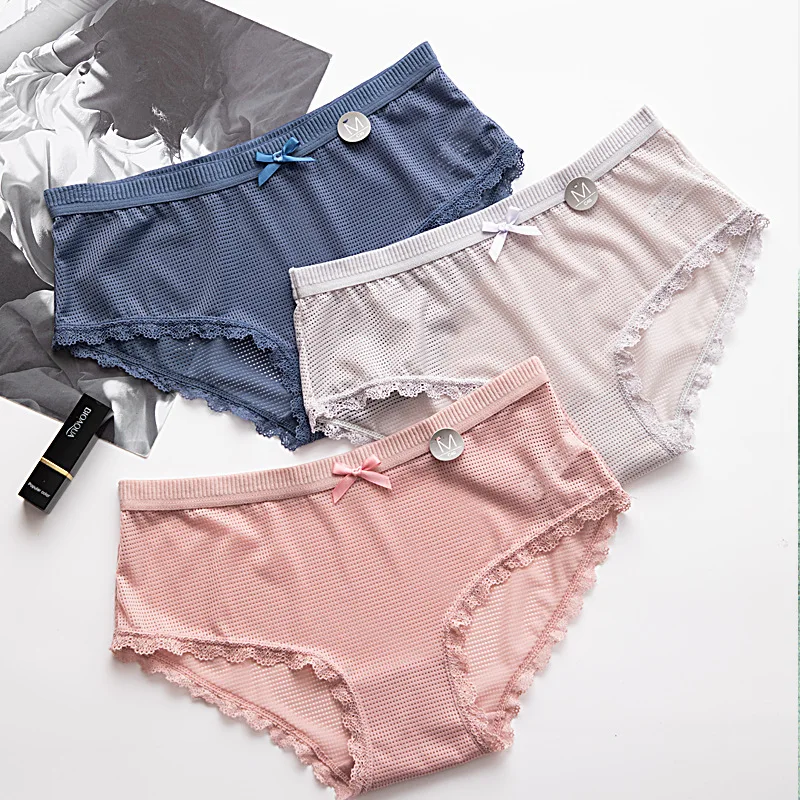 

Mesh Breathable Women Panties Bowknot Front Female Lingerie Briefs High Quality Cotton Low Waist Soft Girls Underpants Lingerie
