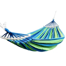 Double Hammock 450 Lbs Portable Travel Camping Hanging Hammock Swing Lazy Chair Canvas  Stripe Hang Bed With Backpack Accessory