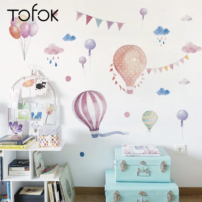 

Tofok Hot Air Balloon Wall Sticker Cartoon Cute Girls Room Children Room Living Room Decor Wall Sticker 88*62cm Free Shipping
