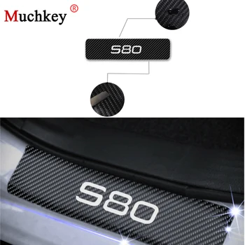 

For VOLVO S80 Car Door Sill 4D Carbon Fiber Vinyl Sticker Door Step Protector Scuff Plate Stickers Car Styling Auto Part 4Pcs