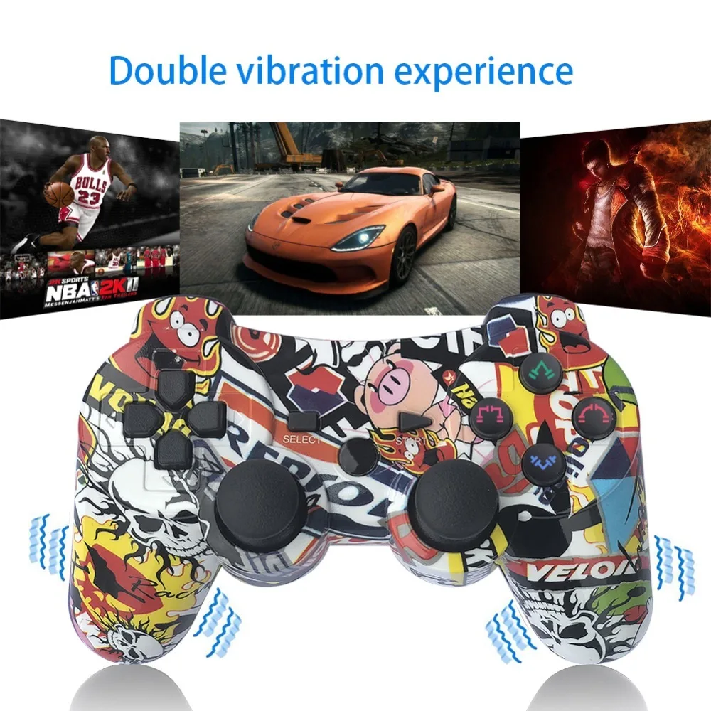 

Free shipping K ISHAKO for PS3 Controller Wireless Double Shock Gamepad for Playstation 3 Remot Cartoon doodle