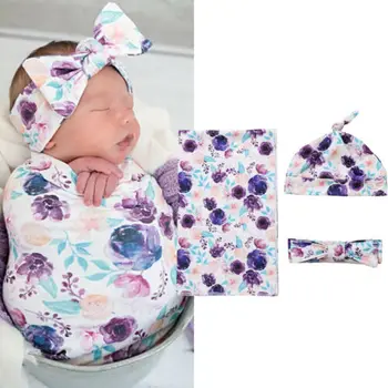 

New Baby Cotton Swaddle Muslin Blanket Newborn Baby Wrap Swaddling Floral Blanket 3Pcs