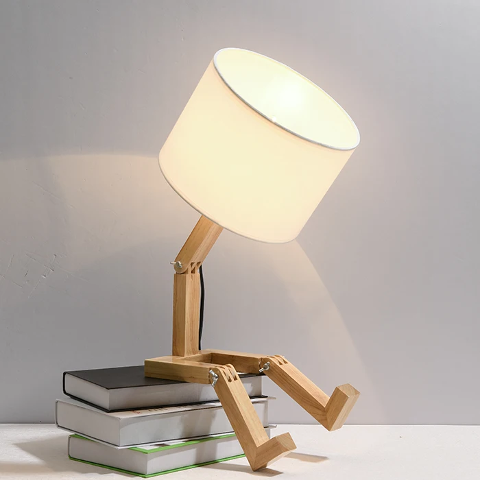 

Living Room Cute Lamp Study Bedroom Simple Modern Personality Wood Table Lamp Creative Gift Desk Decoration Lighting EU PLUG
