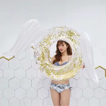 

Water Supplies PVC Thickening Swimming Ring Rose Golden Sequins Wings Adult Inflatable Swimming Ring
