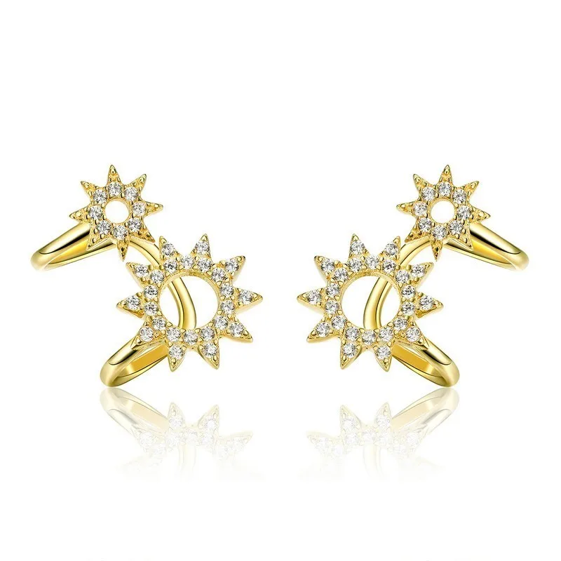 

New Collection 925 Sterling Silver Sun Shape Geometric Ears Clip For Women Dazzling Cz Sterling Silver Jewelry Sce492 BAMOER