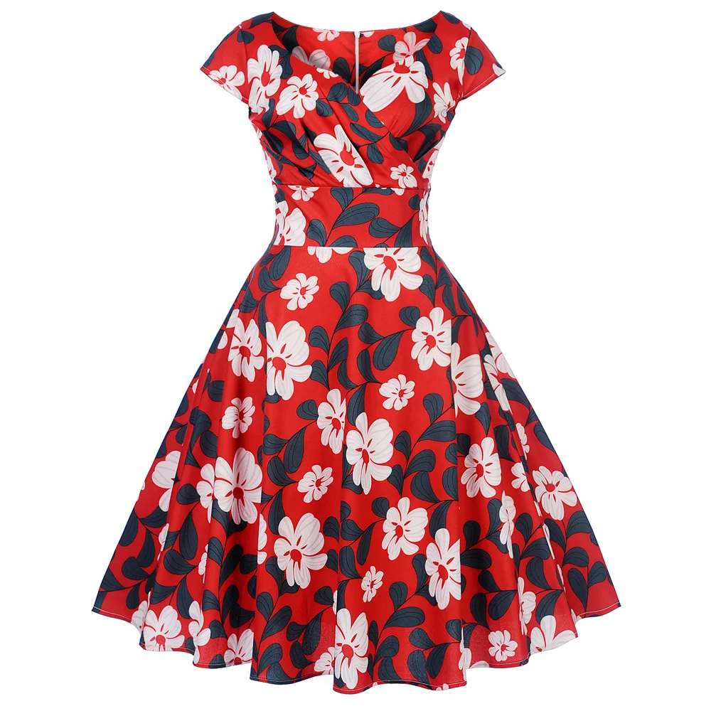 Kenancy Spring Summer Floral Print Women Vintage Dress 50s 60s ...