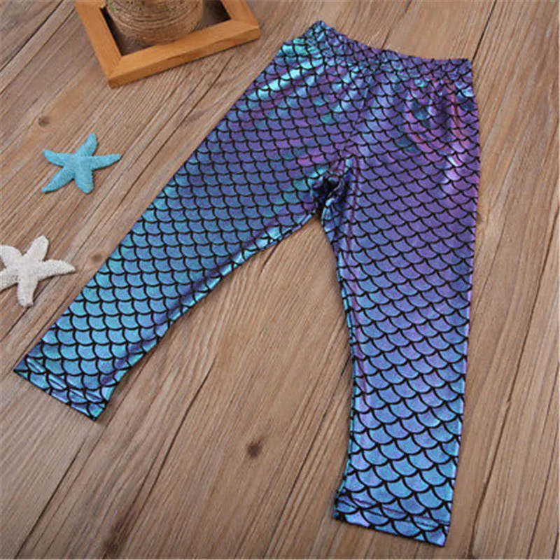 Русалки с принтом в виде рыбьей чешуи Для женщин леггинсы синий фиолетовый металлик геометрических эластичные леггинсы детские брюки; брюки для девочек; Разноцветные длинные штаны для Для женщин