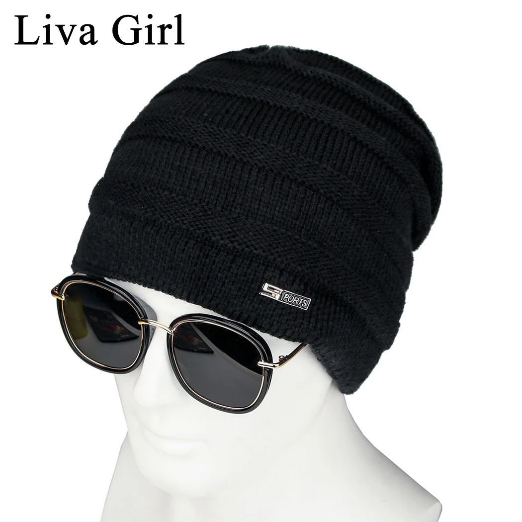 Liva девушка бренд Мужская зимняя шапка шерсть флис вязаные шапочки шапка-тюрбан Свободные мешковатые вязаные шапки Балаклава шапки капот Gorros