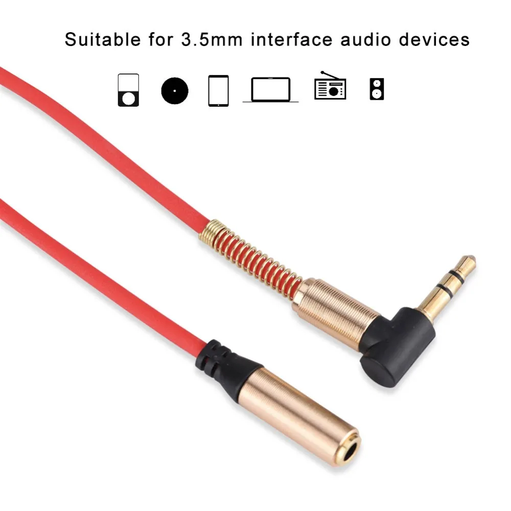 2pcs Gold Plated 3.5 mm Male to 3.5mm female AUX Cable Spring Audio Extension Cable Right Angle headphone adapter phone adapter
